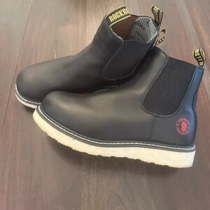 RockRooster Black Ankle Boots with White Sole